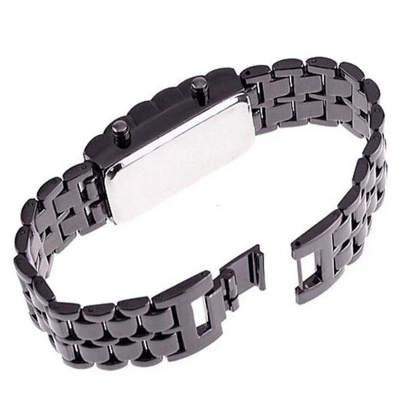 LED Digital Watch, Black & Red Stainless‎ Steel Lava Style, Samurai Bracelet - Picture 5 of 13